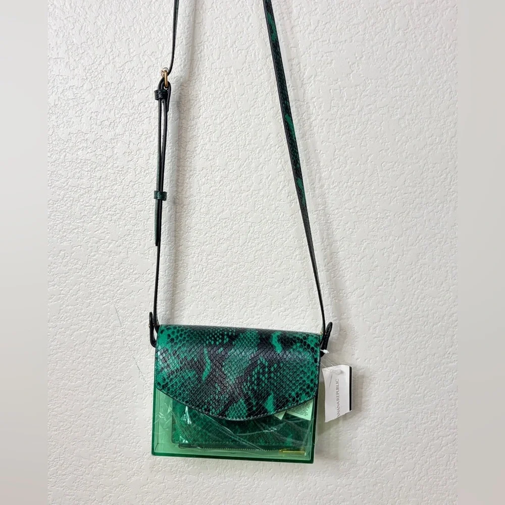 Banana Republic Green Snake-Print Clear Crossbody with Wallet NWT